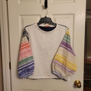 Colorful Striped Sleeve Womens Cropped Top